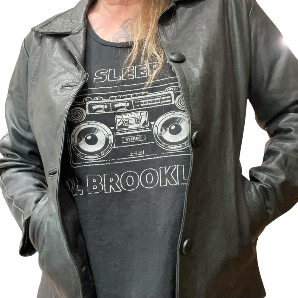 Black leather moto classic womenβs blazer jacket -M vintage - Picture 7 of 8